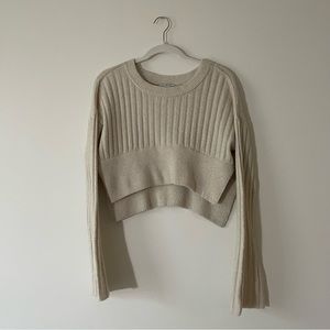 Cropped Knit Sweater with Side Slit